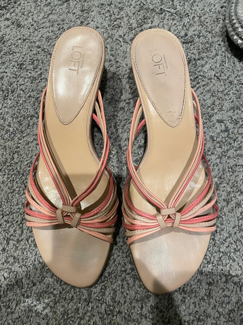 LOFT Pink and Nude Strappy Slide Mules